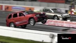 SRT8 Jeep vs Big Block Camaro  – Wheelstand Drag Race Video