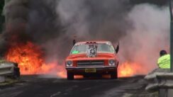 Muscle Car’s Tires Catch Fire in Burnout Contest