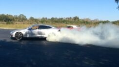 BURNOUTS! 2013 Tesla Model S P85 vs  1968 Pontiac Firebird 400 Convertible