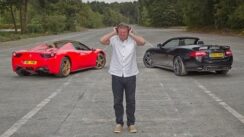 Ferrari 458 Spider vs Jaguar XKR-S Sound Off